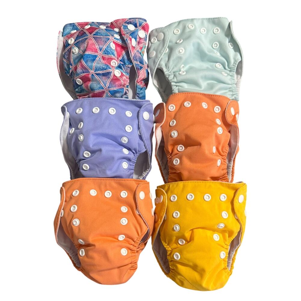 ALVABABY Pocket Cloth Diapers 6-Pack Mixed Solids + Print w/ 5 Inserts One-Size